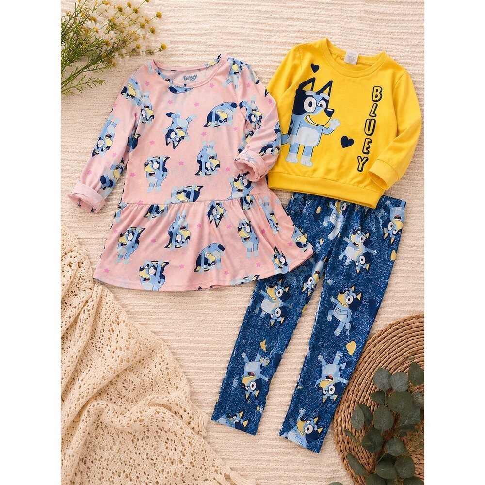Bluey Outfit Set Girls 4T Dress Sweatshirt Leggings 3-Piece Multicolor